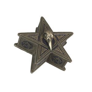 Raven Skull Pentagram Shaped Bronze Finished Trinket Box Wicca Pagan